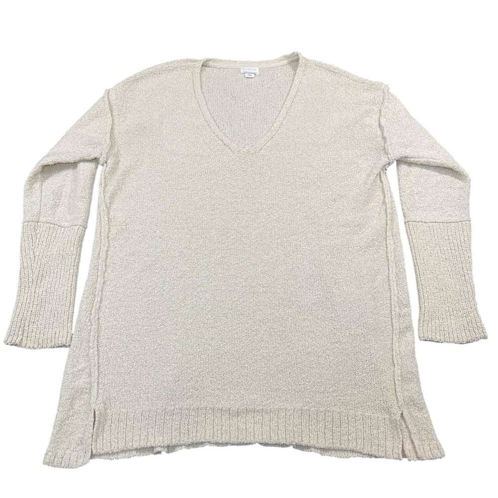 Caslon Boucle Knit Tunic Sweater Long Sleeves V-Neck Ivory Knit Pullover - Picture 4 of 16